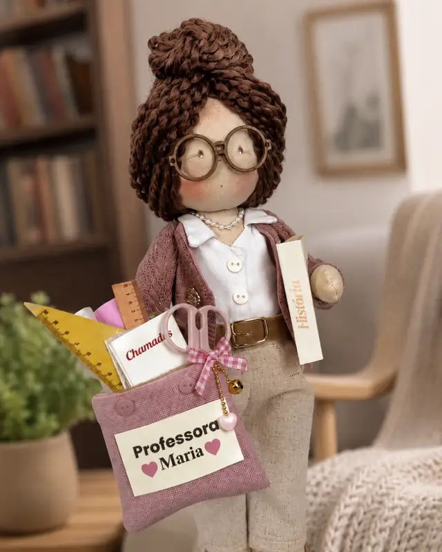 Bolsinha da Boneca Professora com materiais escolares