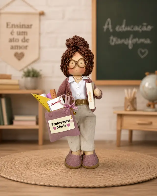 Boneca Professora com cenário de sala de aula